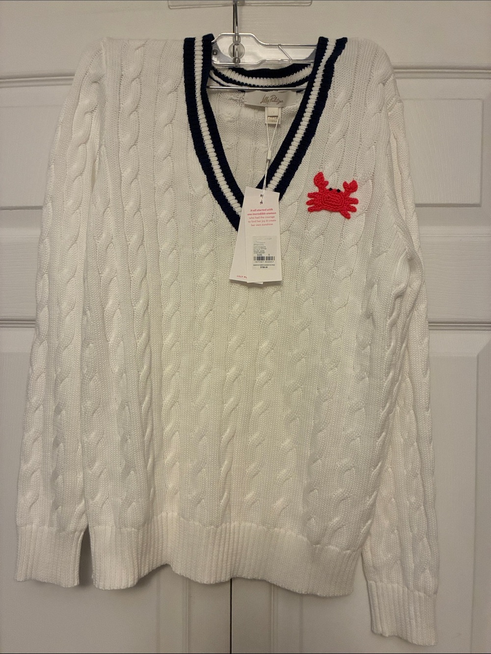 Lilly Pulitzer NWT Brockton Cable Knit V-Neck Sweater Resort White Crab S